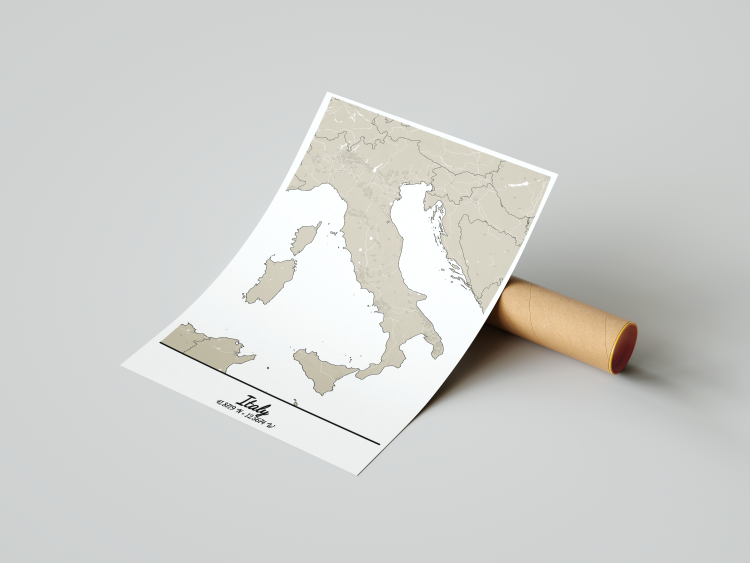 A map of Italy and packaging.